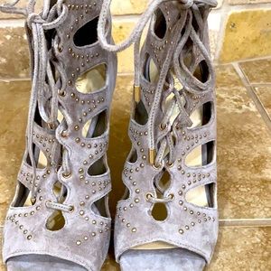 Ivanka Trump gray suede lace up bootie heals. Never been worn - brand new